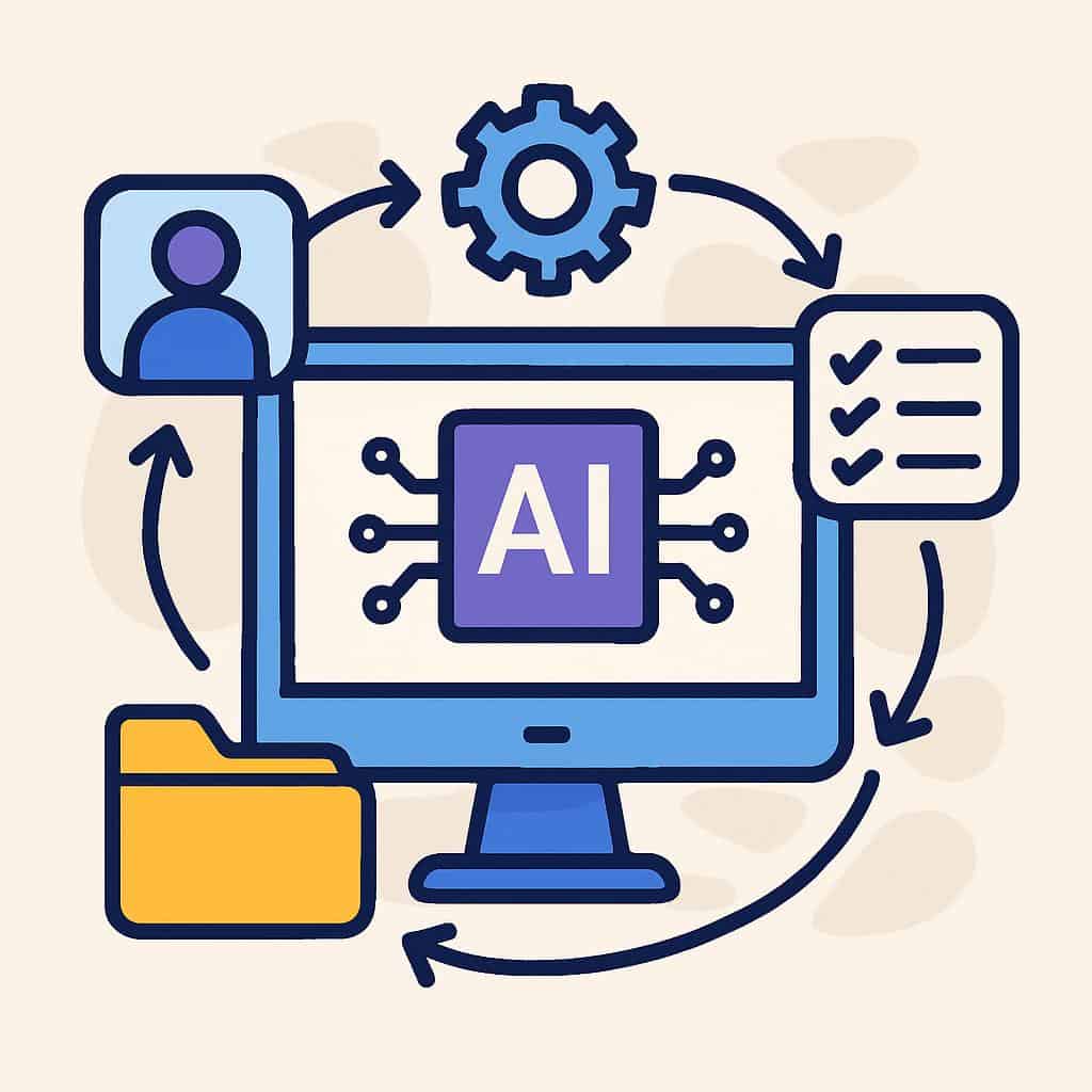 flujo de automatización de tareas laborales con inteligencia artificial AI conectando procesos eficientes