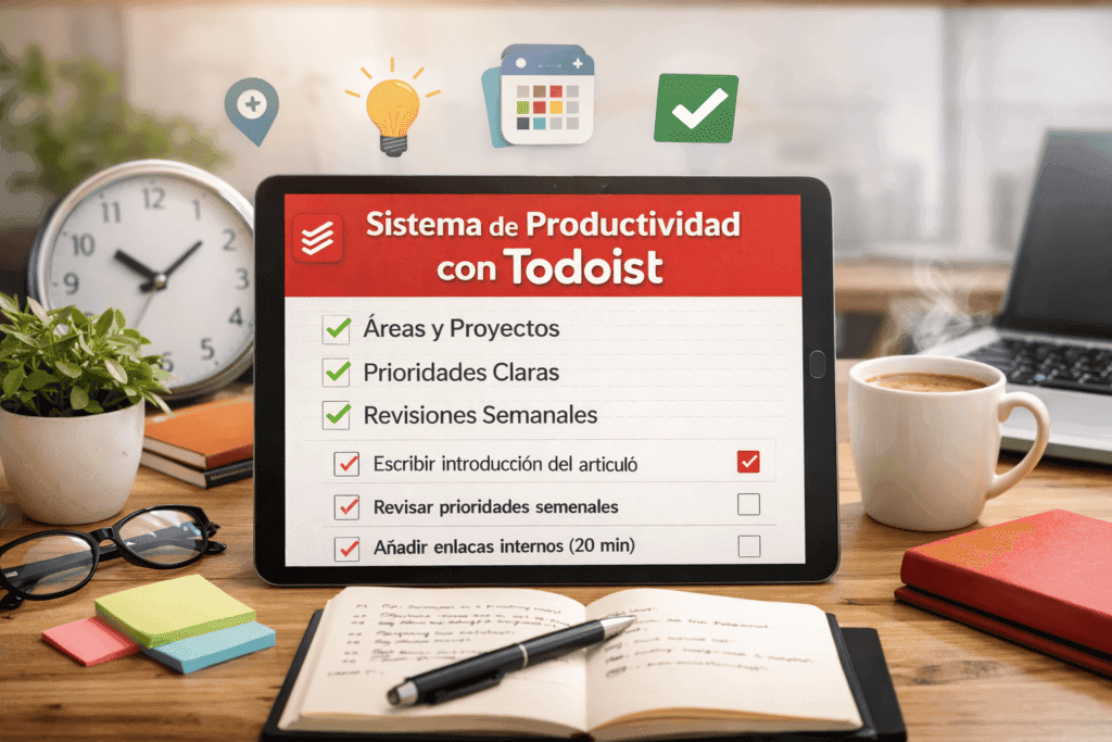 Sistema de productividad con Todoist organizado de forma clara y sin agobio
