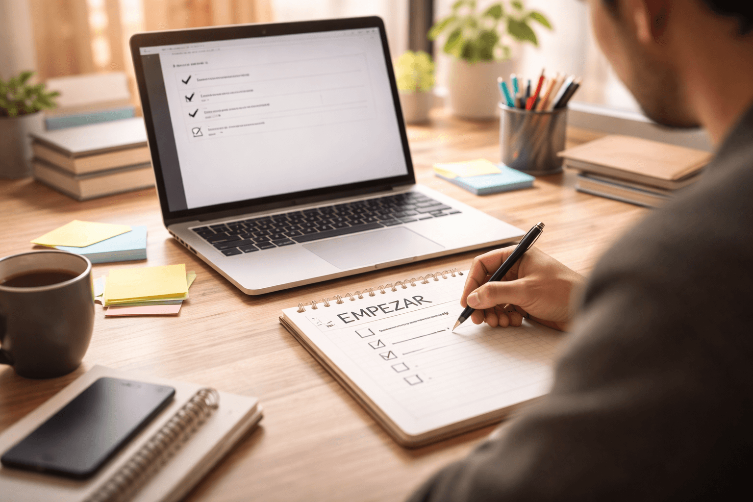persona empezando una tarea difícil en un escritorio para superar la procrastinación
