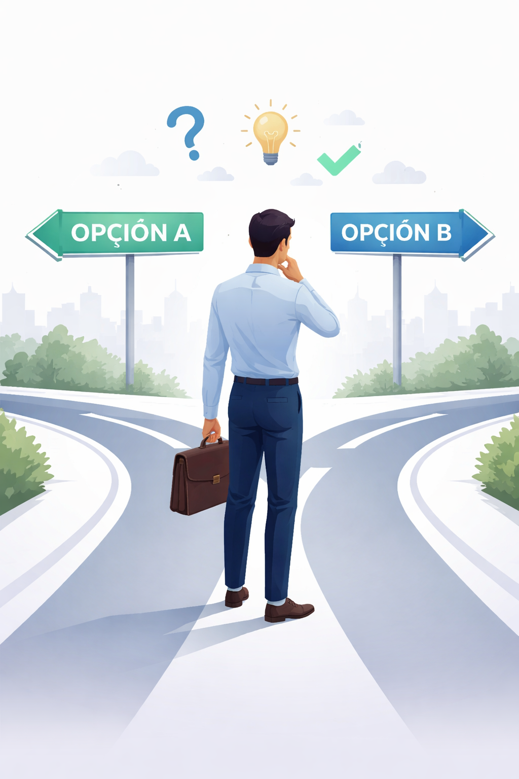 como tomar decisiones rápidas persona frente a dos caminos analizando opciones