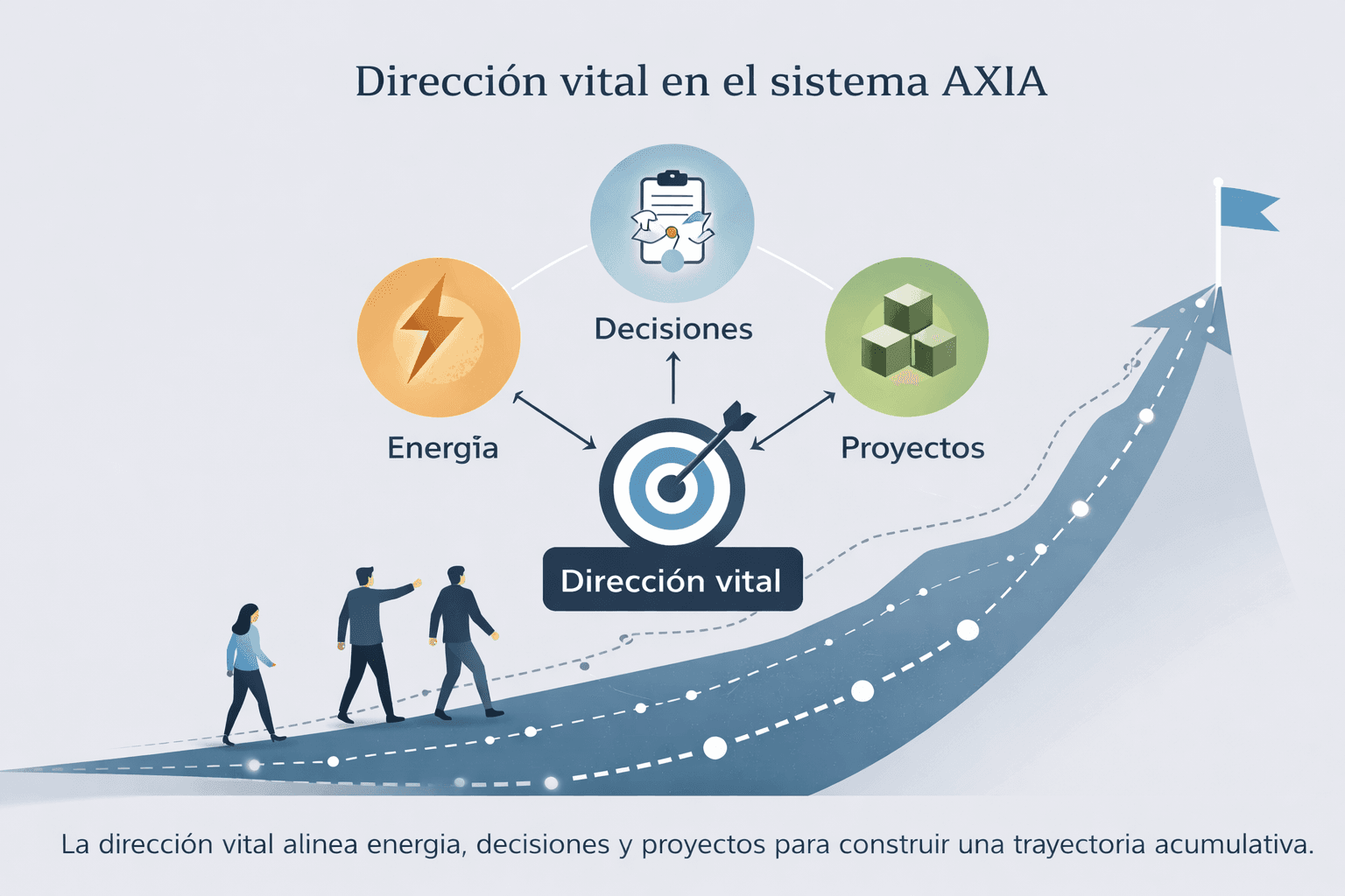 diagrama de la dirección vital alineando energía decisiones y proyectos en el sistema AXIA