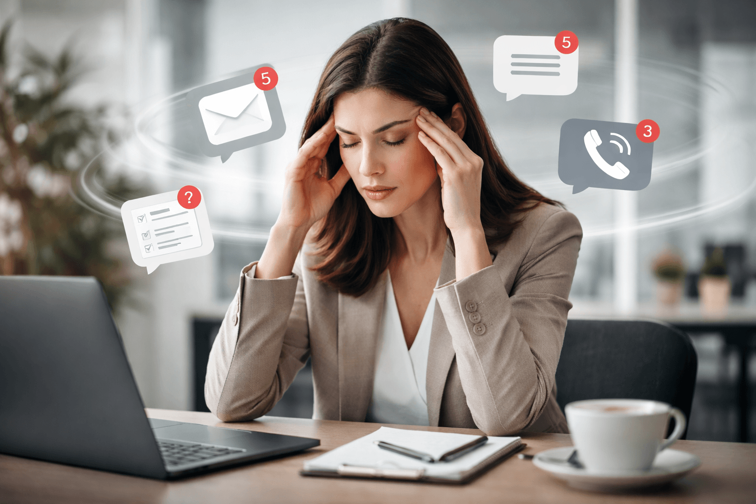 persona trabajando con distracciones mentales que afectan a la concentración