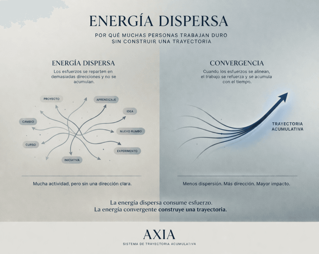 diagrama que muestra la diferencia entre energía dispersa y convergencia en el sistema AXIA