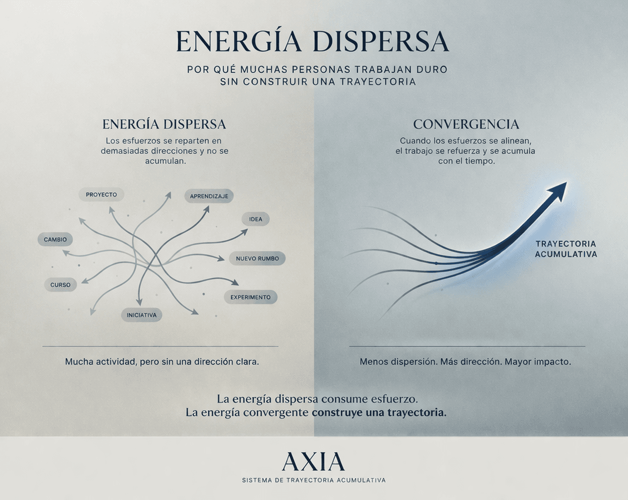 diagrama que explica la energía dispersa frente a la convergencia en el sistema AXIA