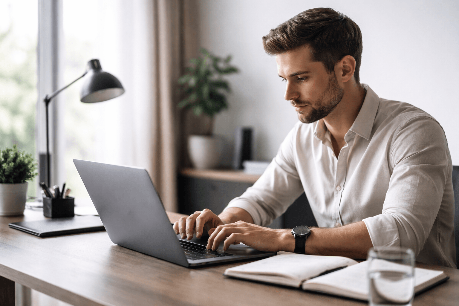 persona trabajando con alta energia mental en un entorno de trabajo ordenado y enfocado