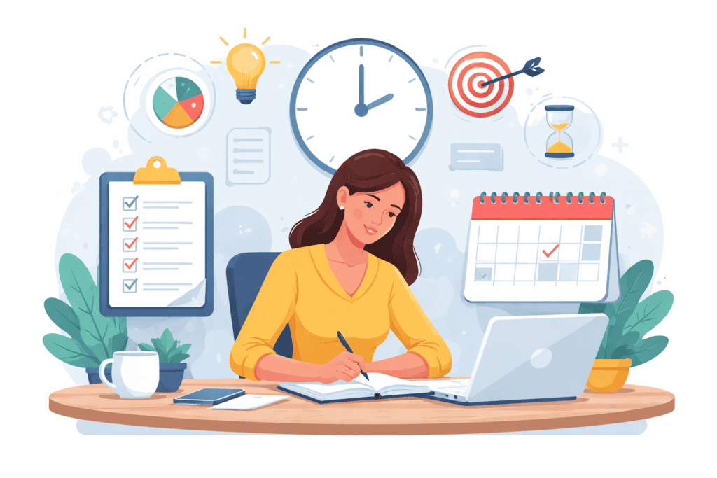 gestion del tiempo en el trabajo organizando tareas y planificación diaria