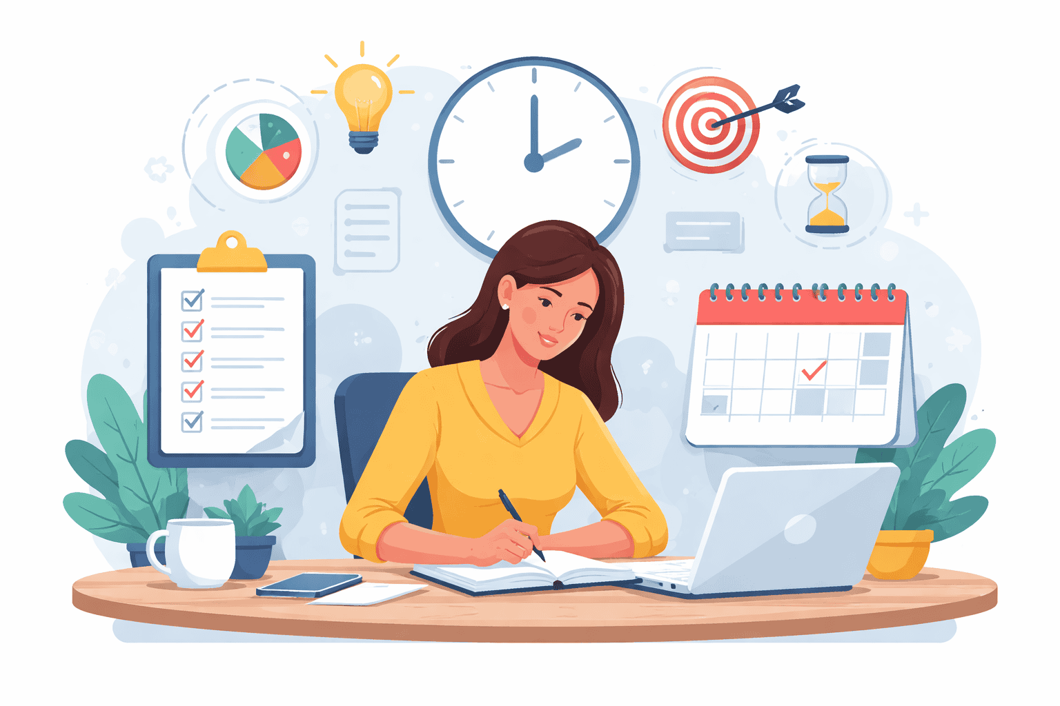 gestión del tiempo en el trabajo organizando tareas y planificación diaria
