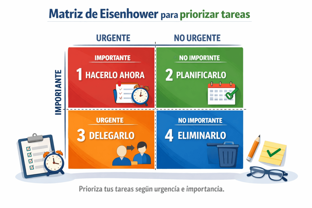 Matriz de Eisenhower para priorizar tareas (guía práctica)