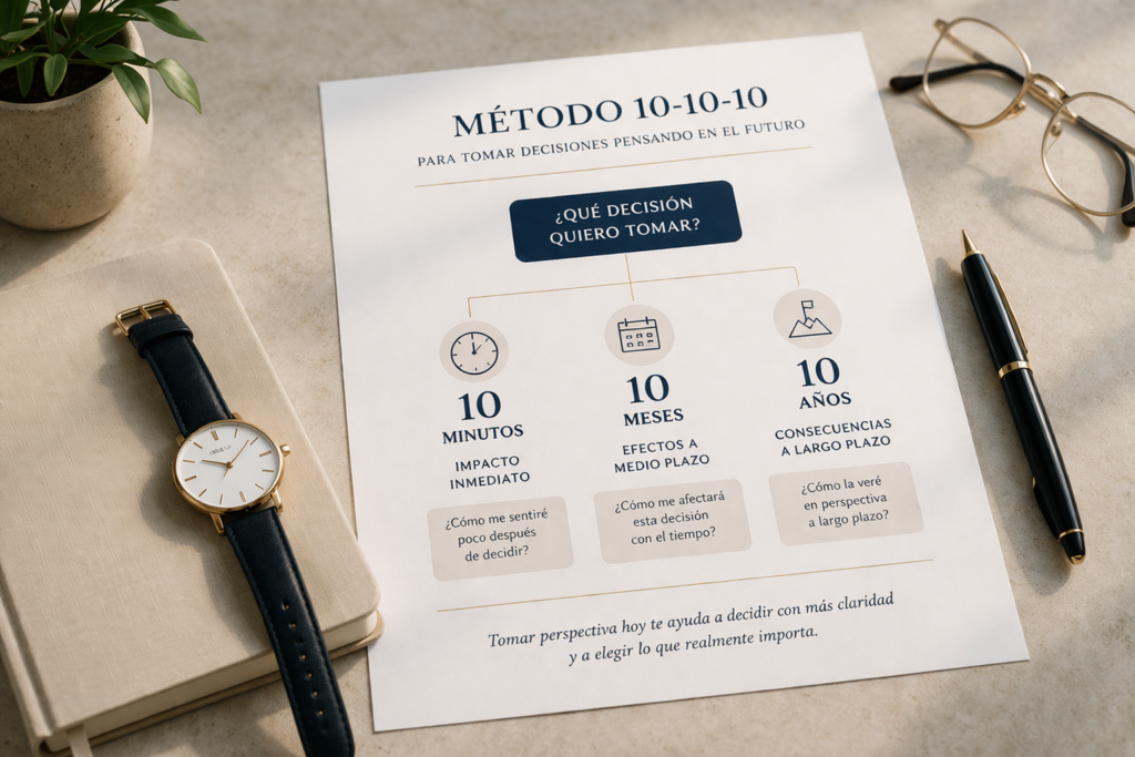 método 10-10-10 para tomar decisiones analizando el impacto en 10 minutos 10 meses y 10 años