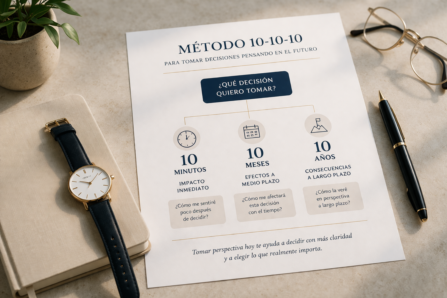 método 10-10-10 para tomar decisiones analizando el impacto en 10 minutos 10 meses y 10 años