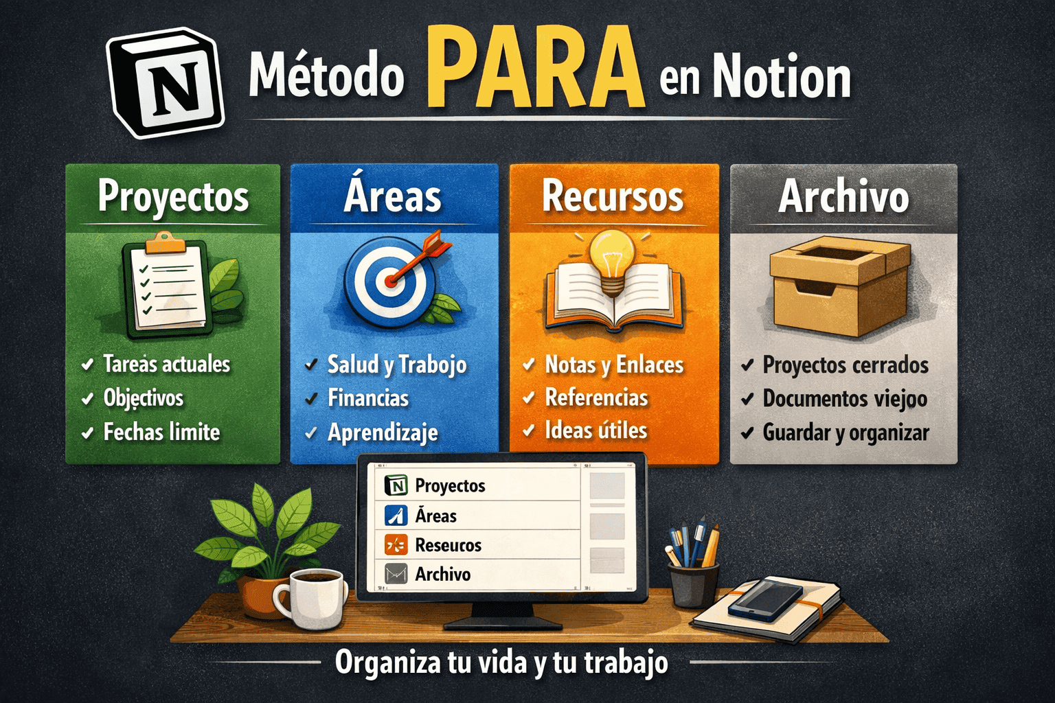 metodo para en notion organizando proyectos areas recursos y archivo dentro de un sistema de productividad digital