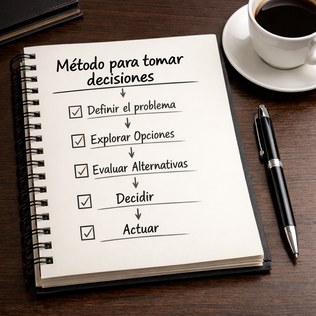 método para tomar decisiones explicado con un proceso paso a paso en una libreta