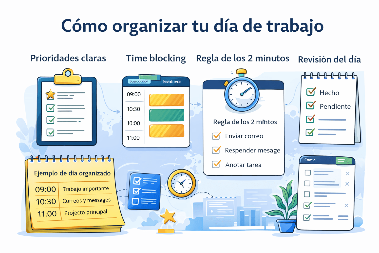 cómo organizar tu día de trabajo con prioridades claras y bloques de tiempo