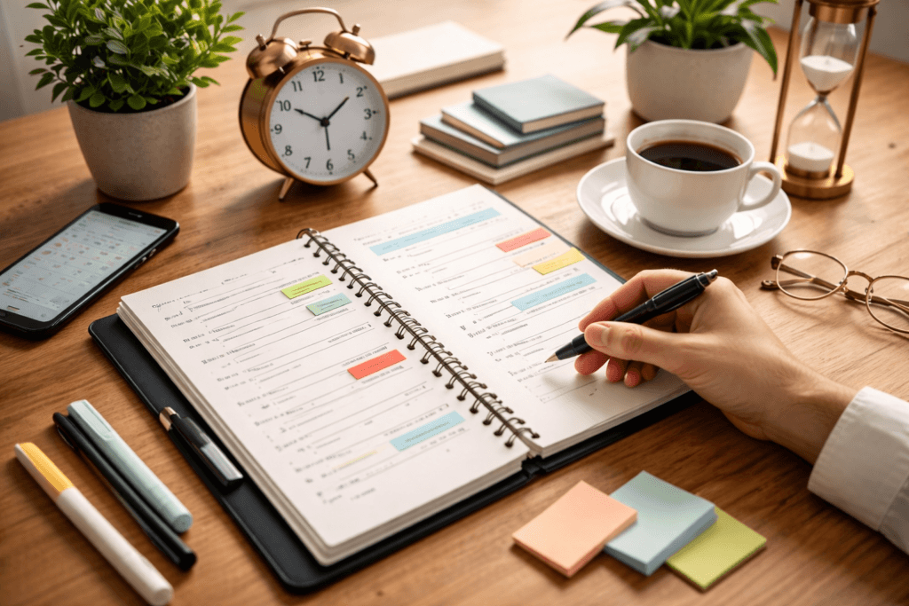 organizar tu tiempo con planificación diaria y agenda de productividad