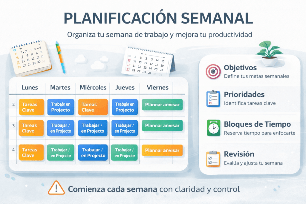ejemplo de planificación semanal de trabajo para organizar tareas y mejorar la productividad