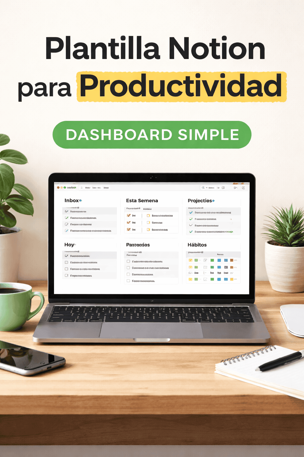 plantilla notion productividad con dashboard para tareas proyectos y planificación semanal