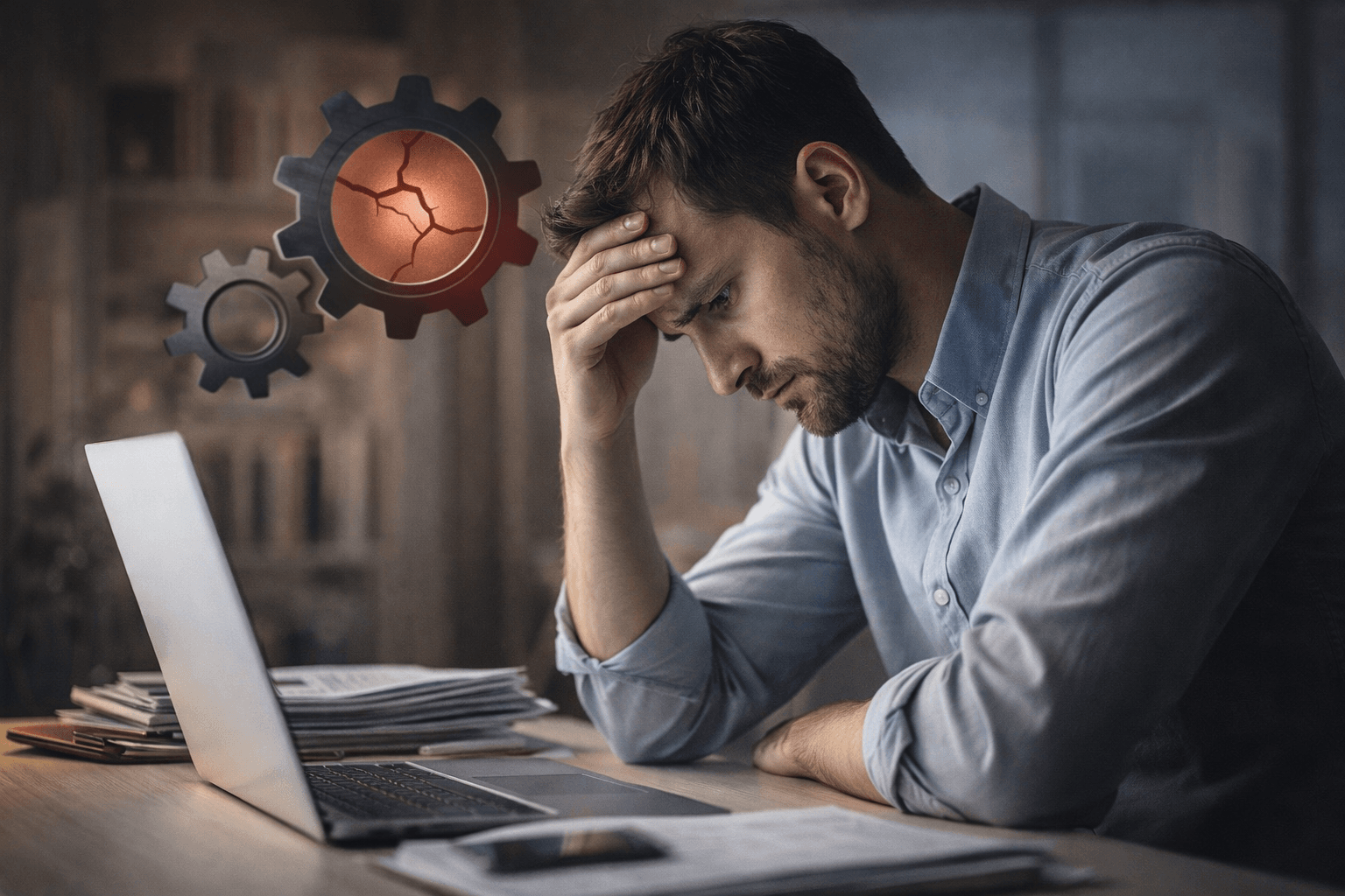 procrastinación por miedo al fracaso mientras una persona intenta empezar a trabajar frente al ordenador