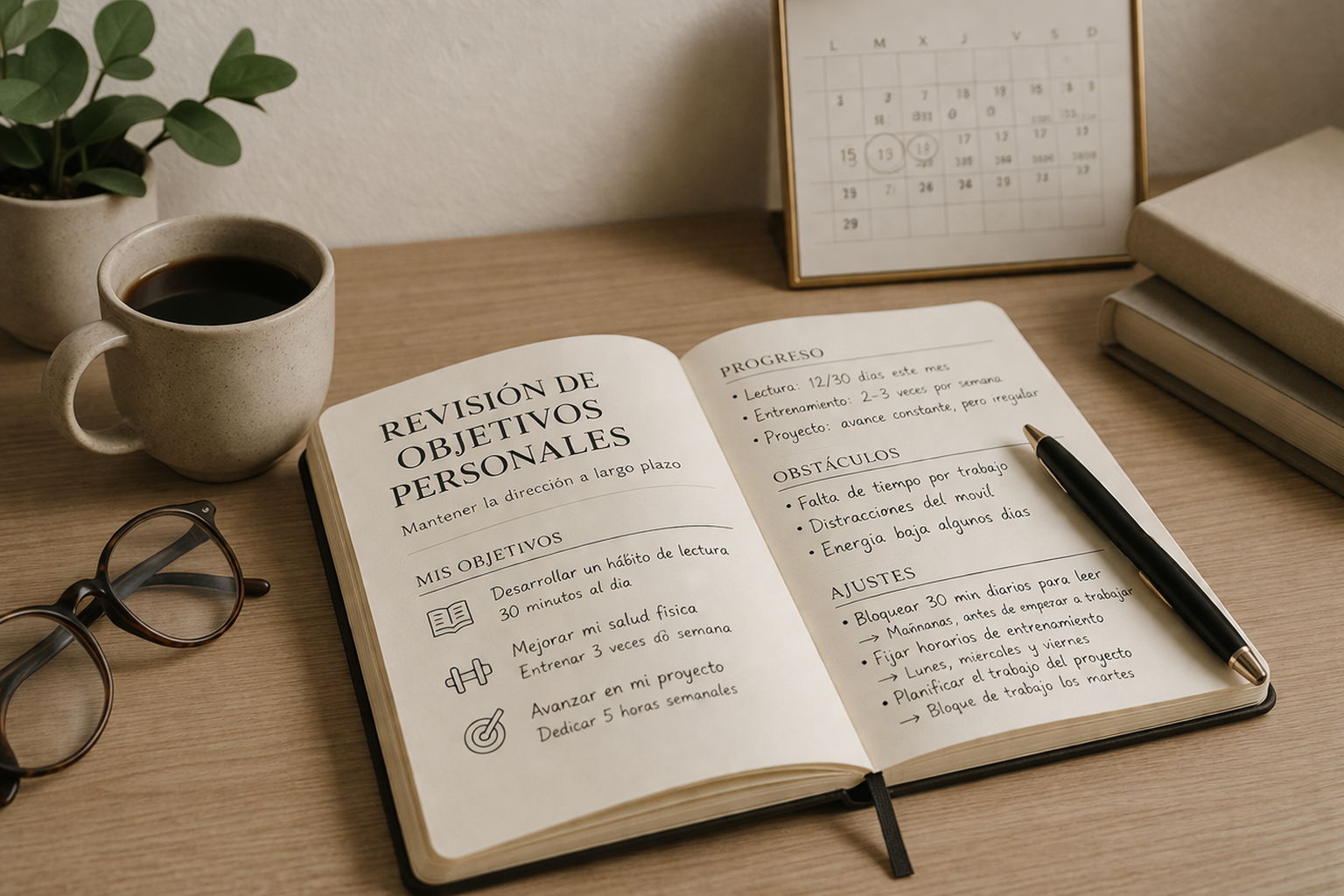 revisar objetivos personales para evaluar progreso y mantener la dirección
