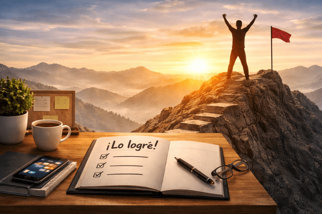 Ilustración que representa superar la procrastinación y lograr objetivos tras completar tareas importantes