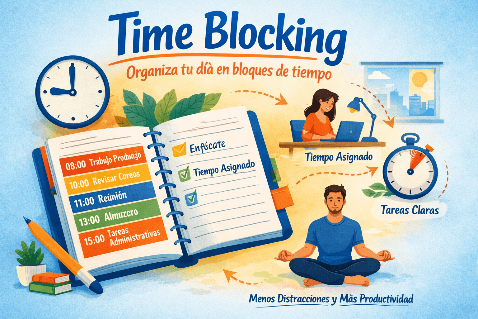 Time blocking para organizar el día en bloques de tiempo y mejorar la productividad
