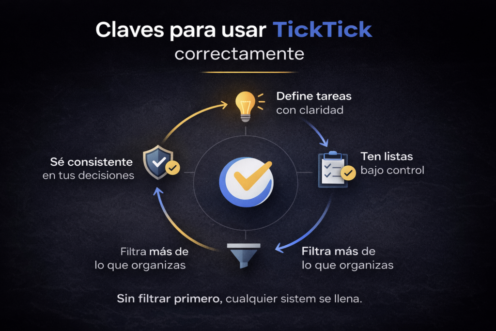 claves ticktick productividad para filtrar tareas ejecutar con criterio y mantener consistencia