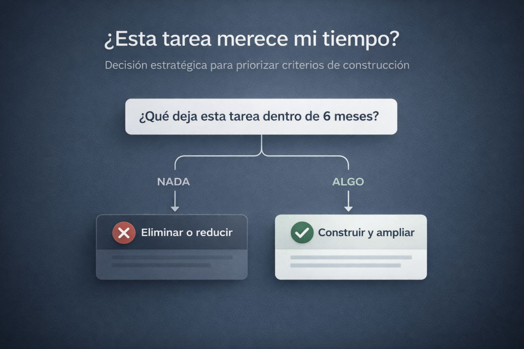 Diagrama para decidir si una tarea merece tu tiempo con criterio estratégico basado en impacto a largo plazo