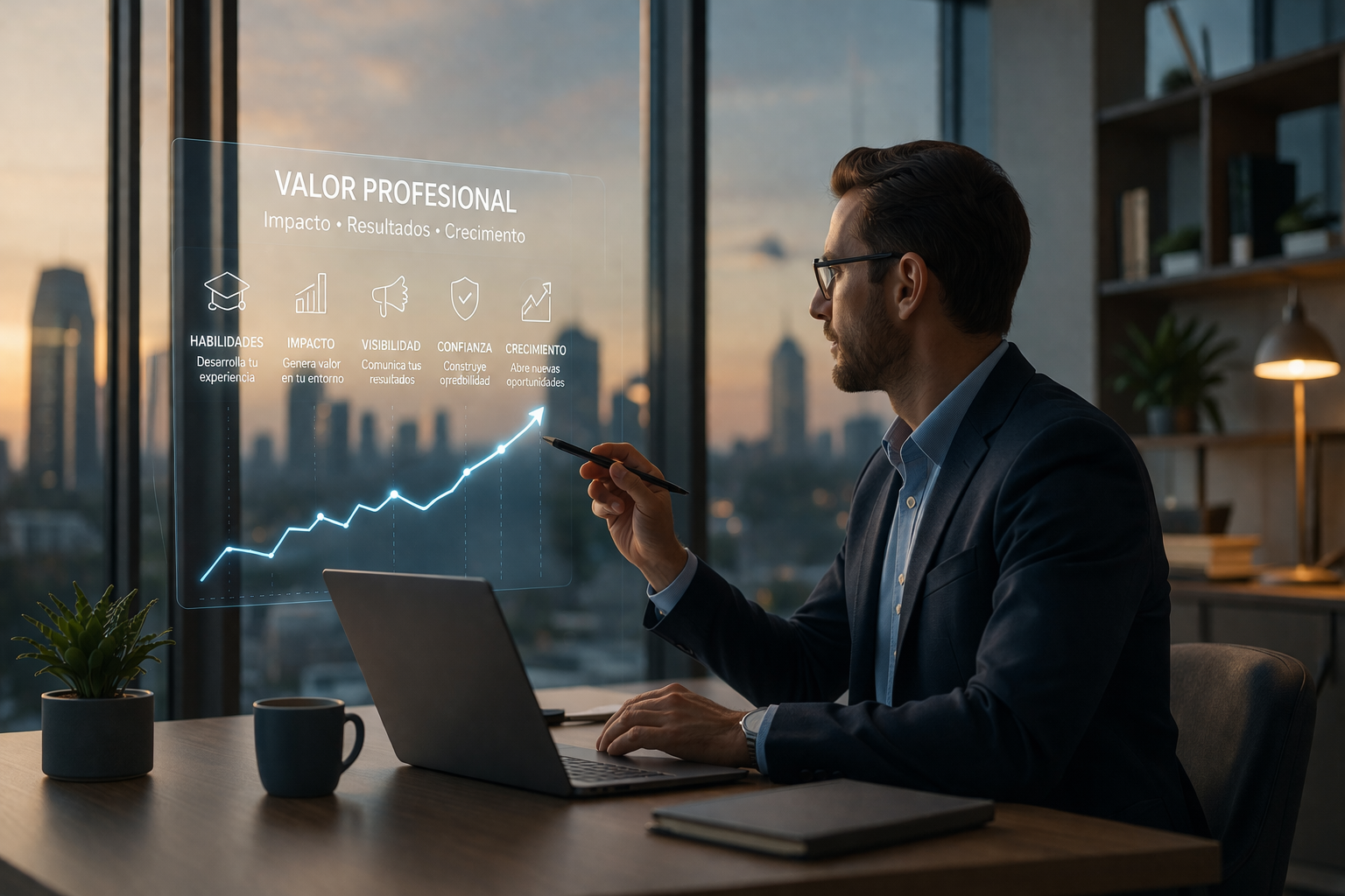 profesional analizando el crecimiento de su valor profesional en el trabajo