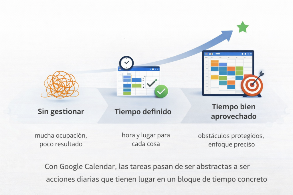 google calendar productividad diagrama de gestión del tiempo y bloques estructurados