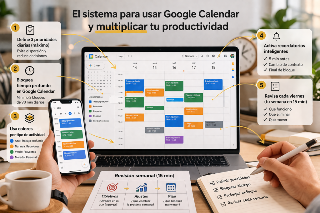 google calendar productividad sistema de bloques de tiempo y planificación semanal