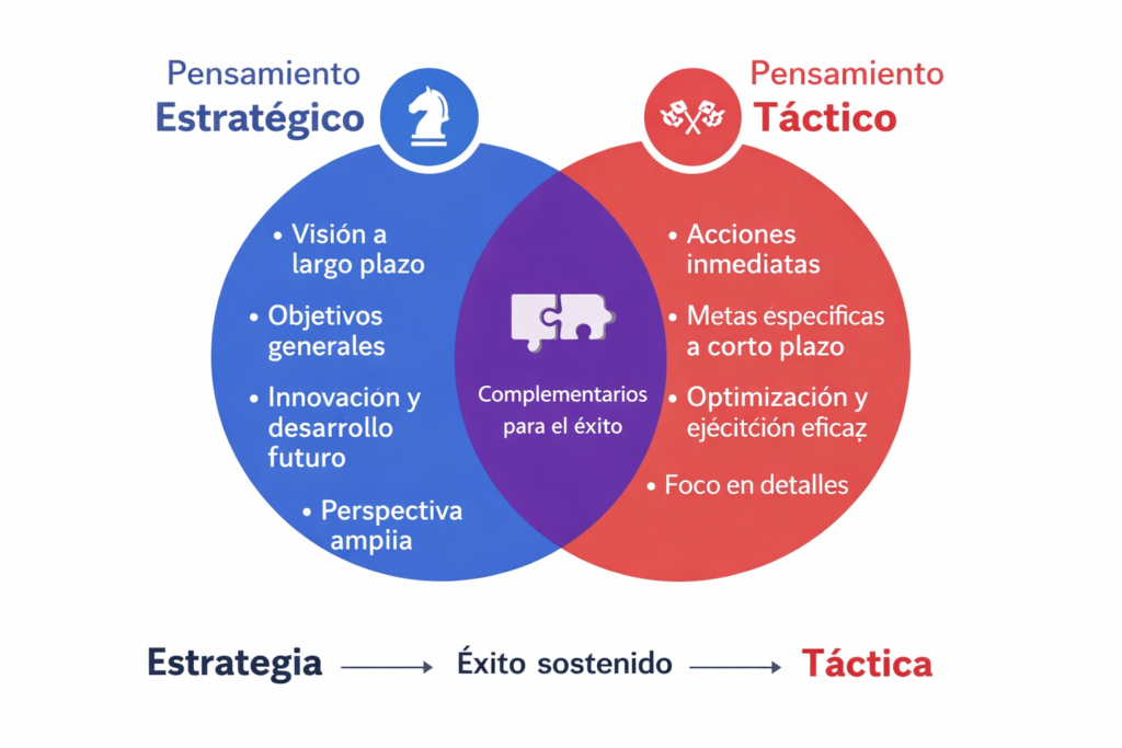 diferencia entre pensamiento estratégico y pensamiento táctico explicada en un diagrama
