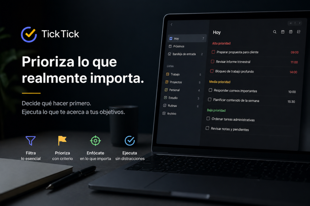 cómo priorizar tareas en TickTick para ejecutar lo importante sin llenar el día