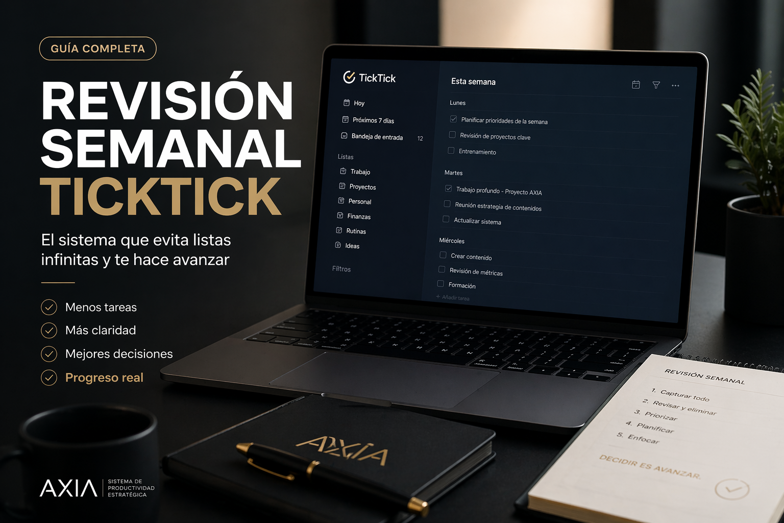 revisión semanal ticktick sistema productividad
