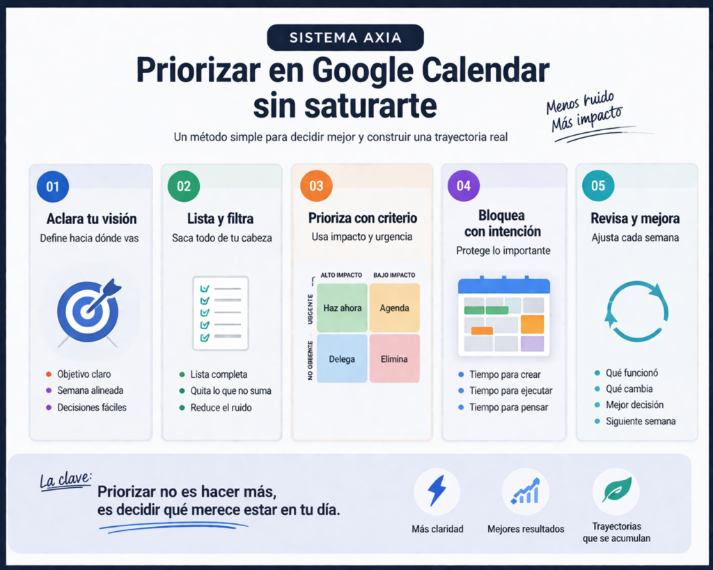 sistema para priorizar tareas en Google Calendar paso a paso sin saturarte