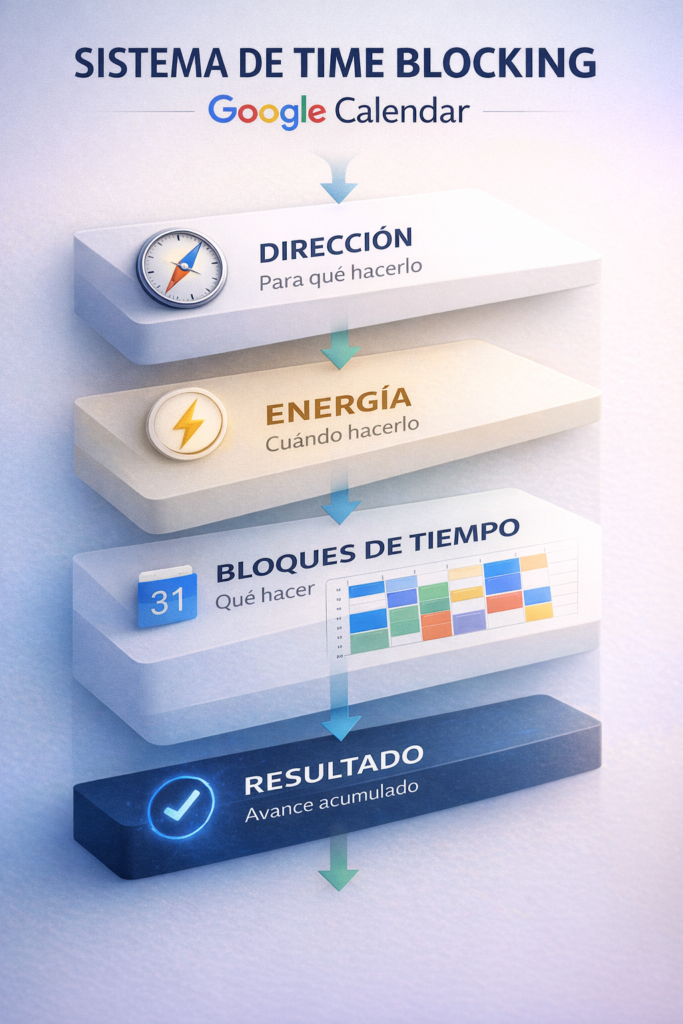 diagrama time blocking google calendar sistema de organizacion del tiempo por bloques energia y direccion