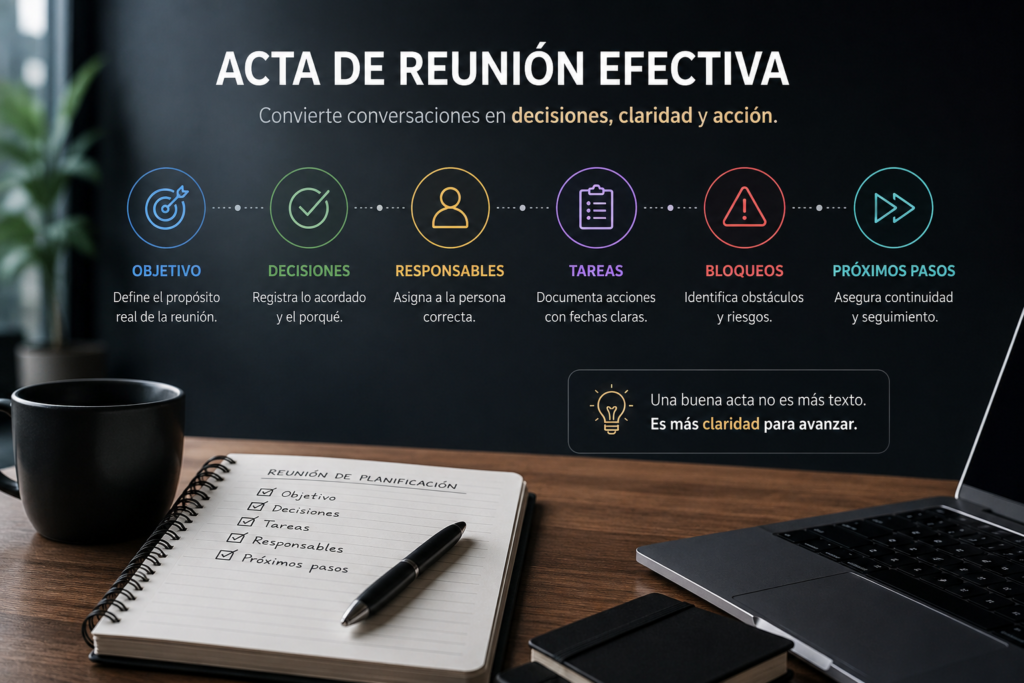 Acta de reunión efectiva para preservar decisiones y continuidad operativa