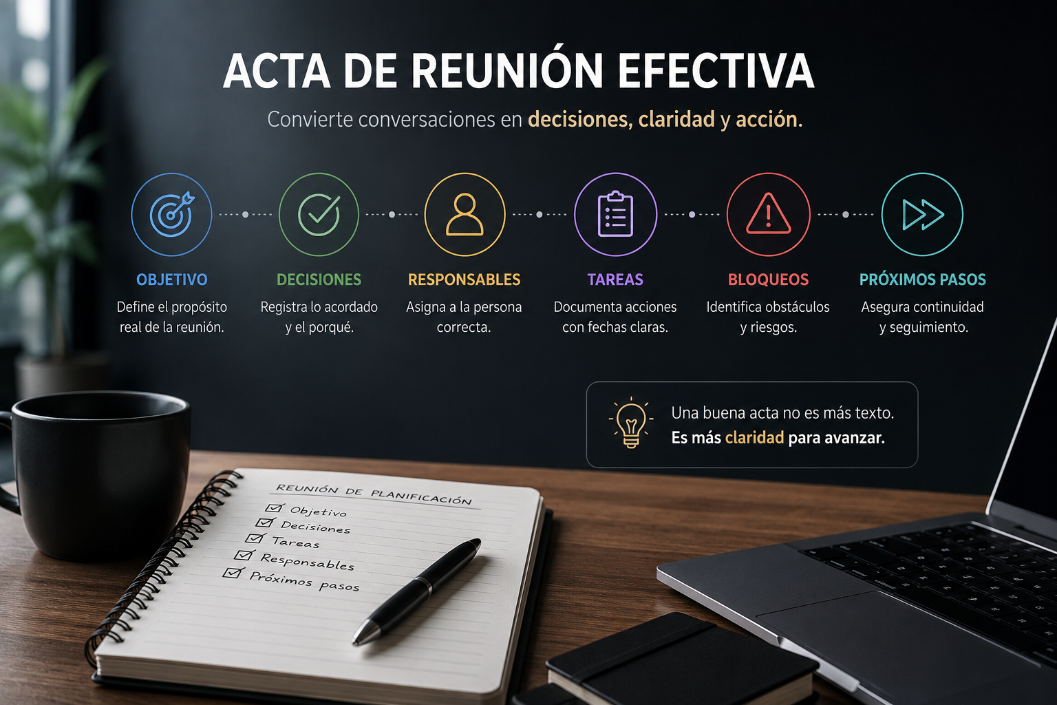 Acta de reunión efectiva para preservar decisiones y continuidad operativa