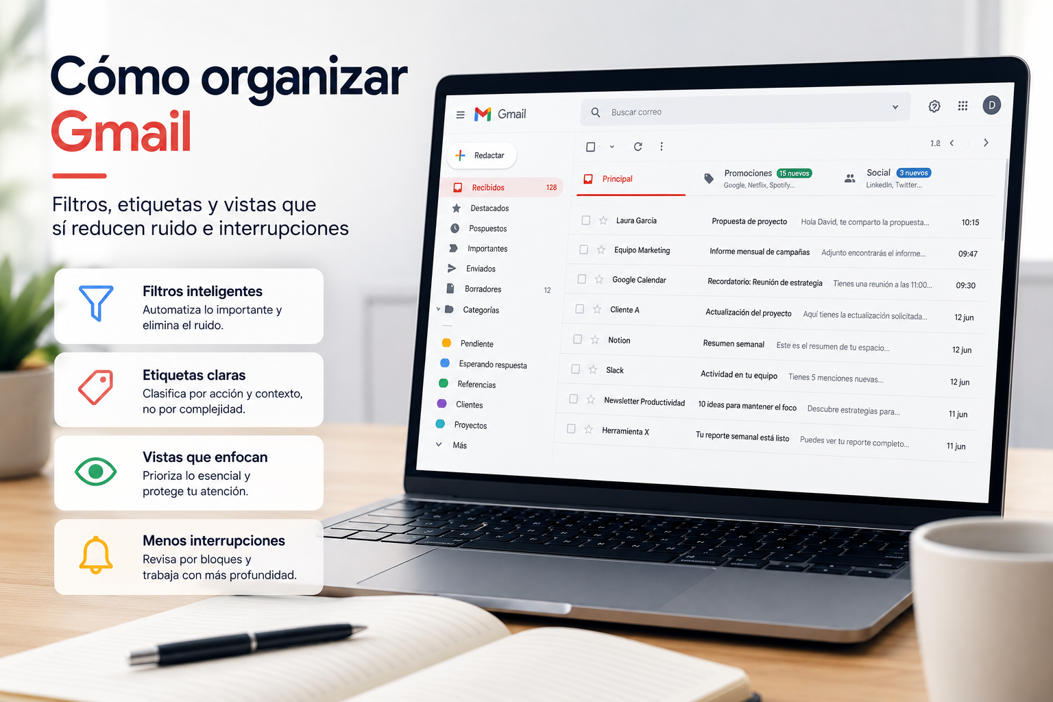 Cómo organizar Gmail para reducir interrupciones constantes y trabajar con más foco