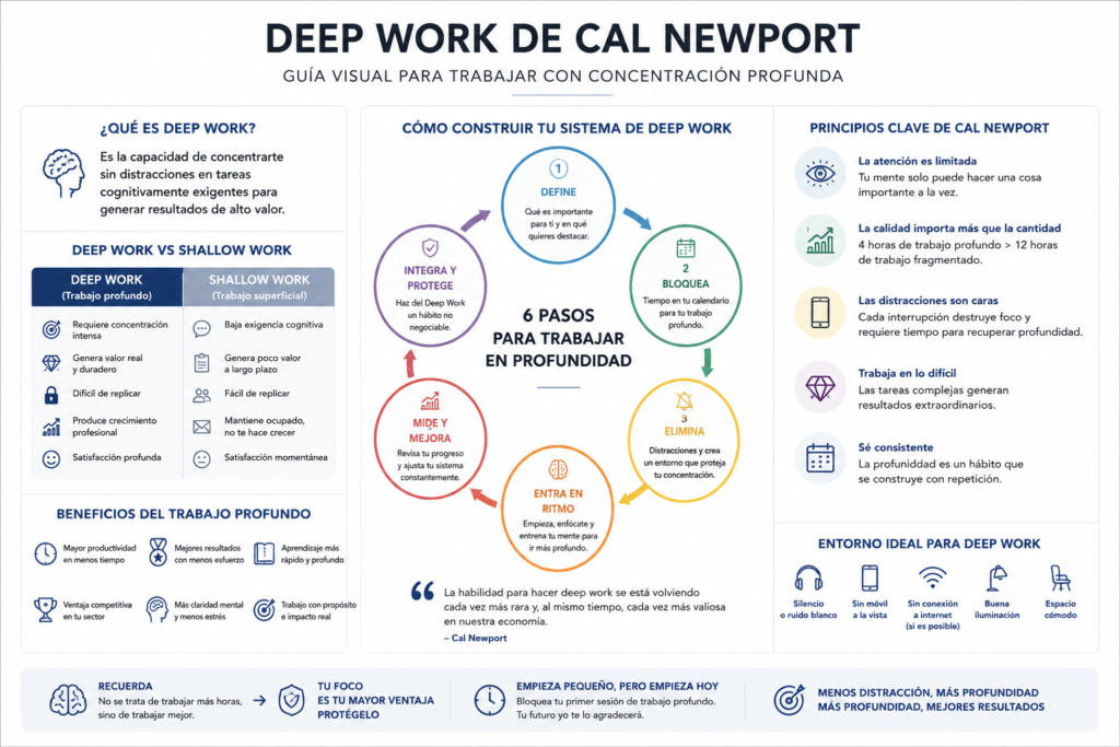 diagrama deep work newport para trabajar con concentración profunda y reducir distracciones