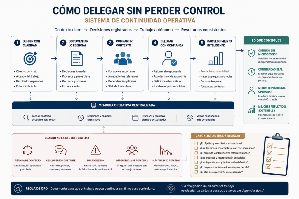 sistema para delegar sin perder control y reducir dependencia operativa