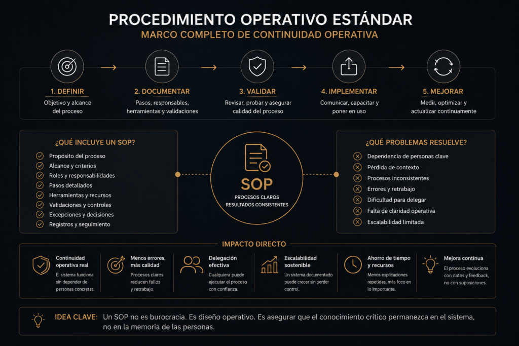 Diagrama de procedimiento operativo estándar para documentar procesos y mejorar continuidad operativa