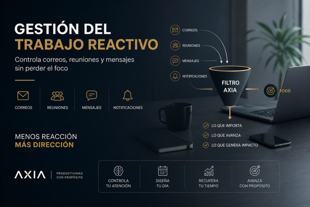 gestión del trabajo reactivo con sistema axia para controlar correos reuniones y mensajes