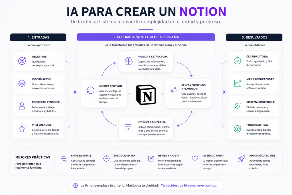 diagrama de IA para crear un Notion y construir un sistema de productividad claro y sostenible