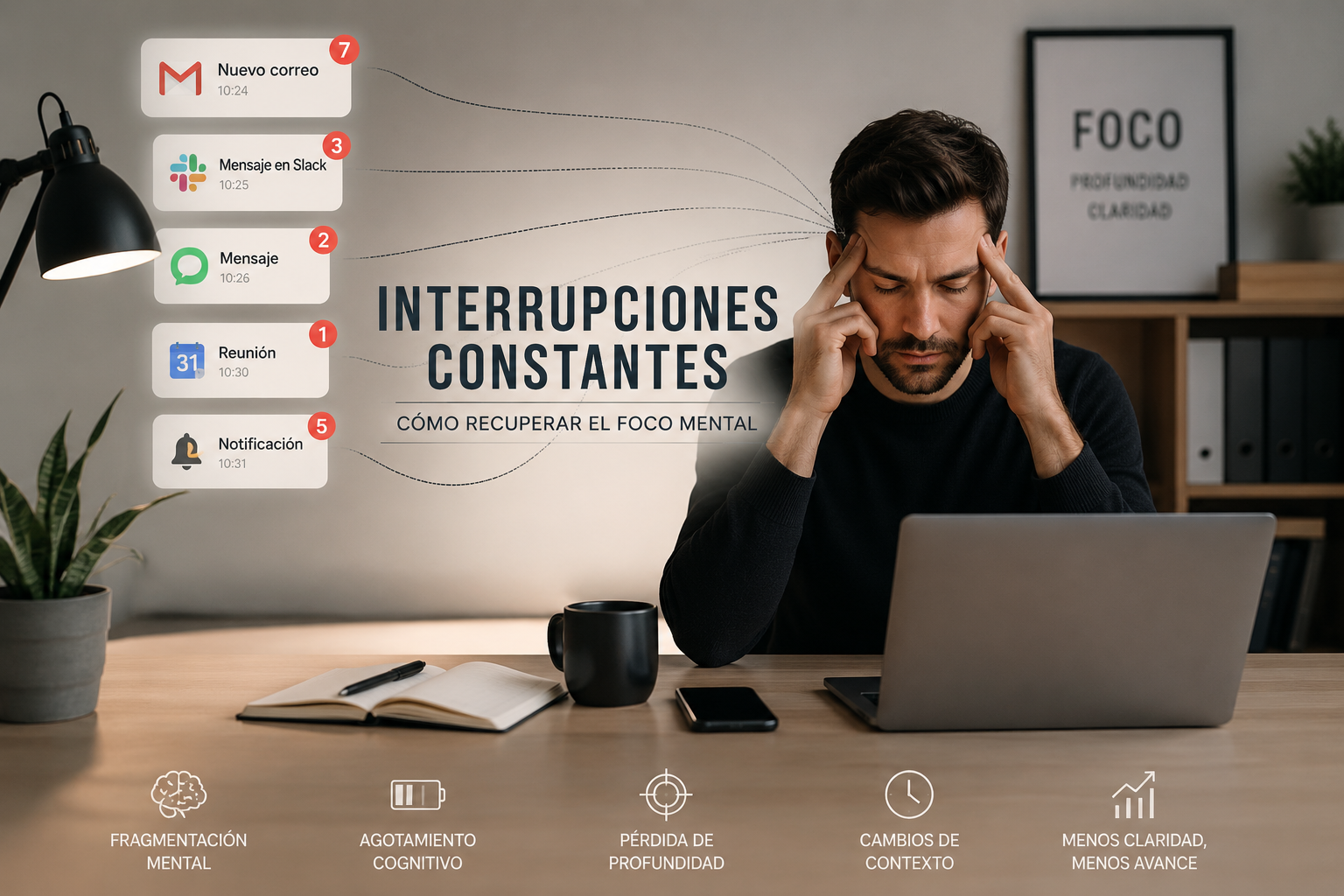 Interrupciones constantes y pérdida de foco mental en el trabajo