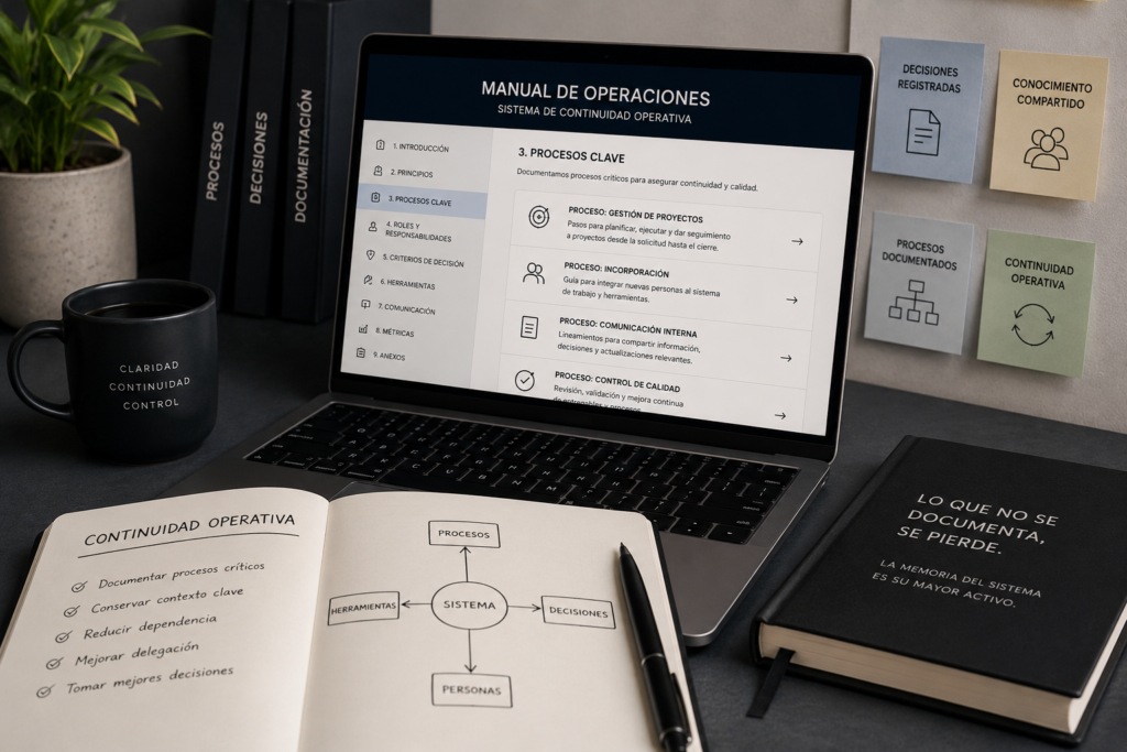 Manual de operaciones con procesos documentados y continuidad operativa dentro del trabajo