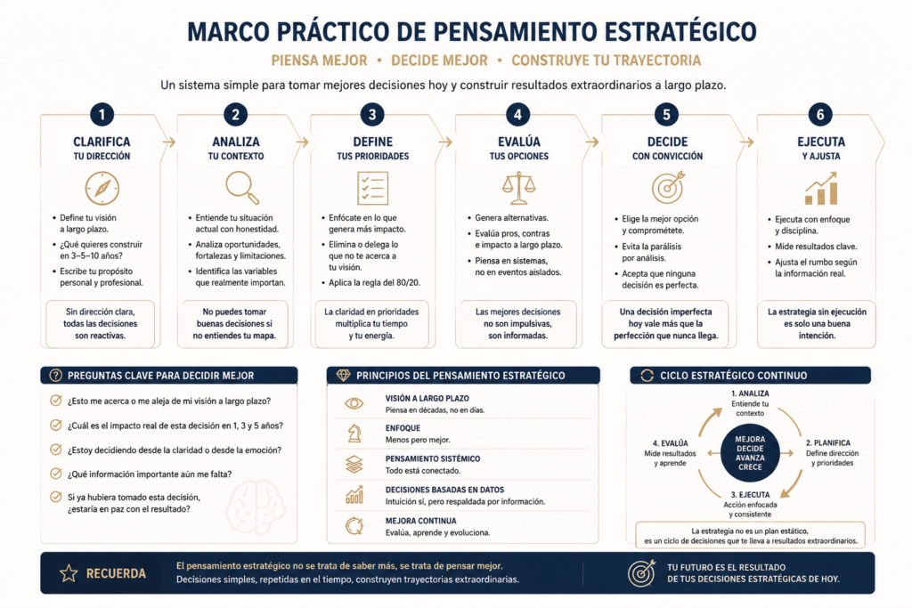 Diagrama práctico sobre cómo desarrollar pensamiento estratégico y tomar mejores decisiones