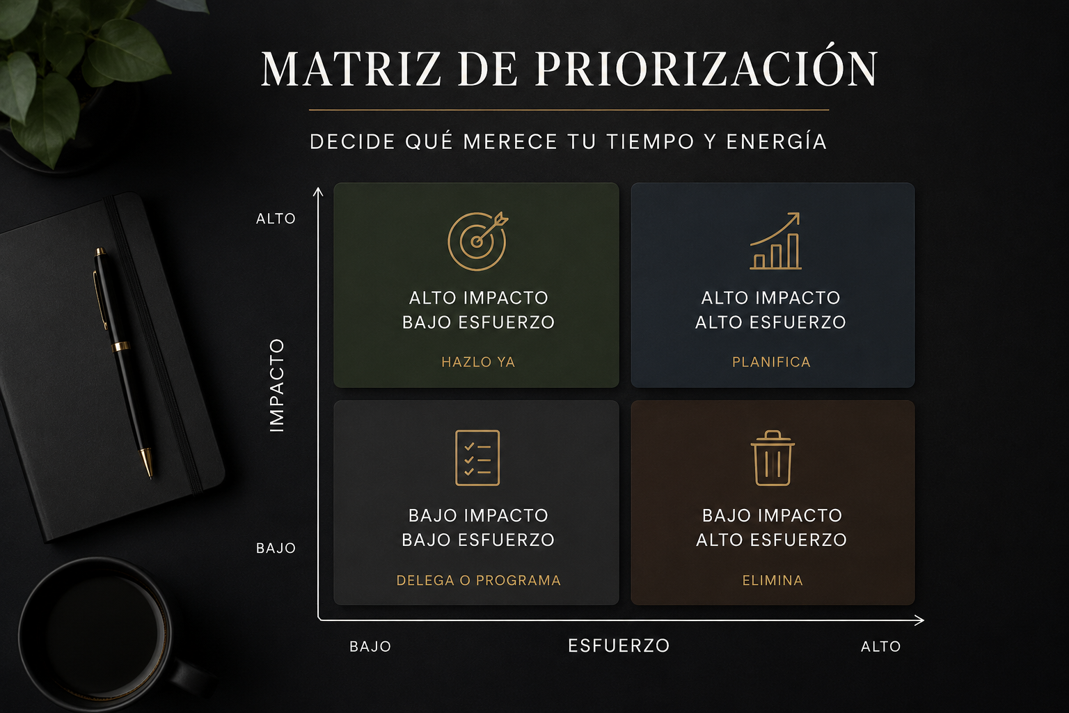 matriz de priorización profesional para decidir tareas según impacto y urgencia