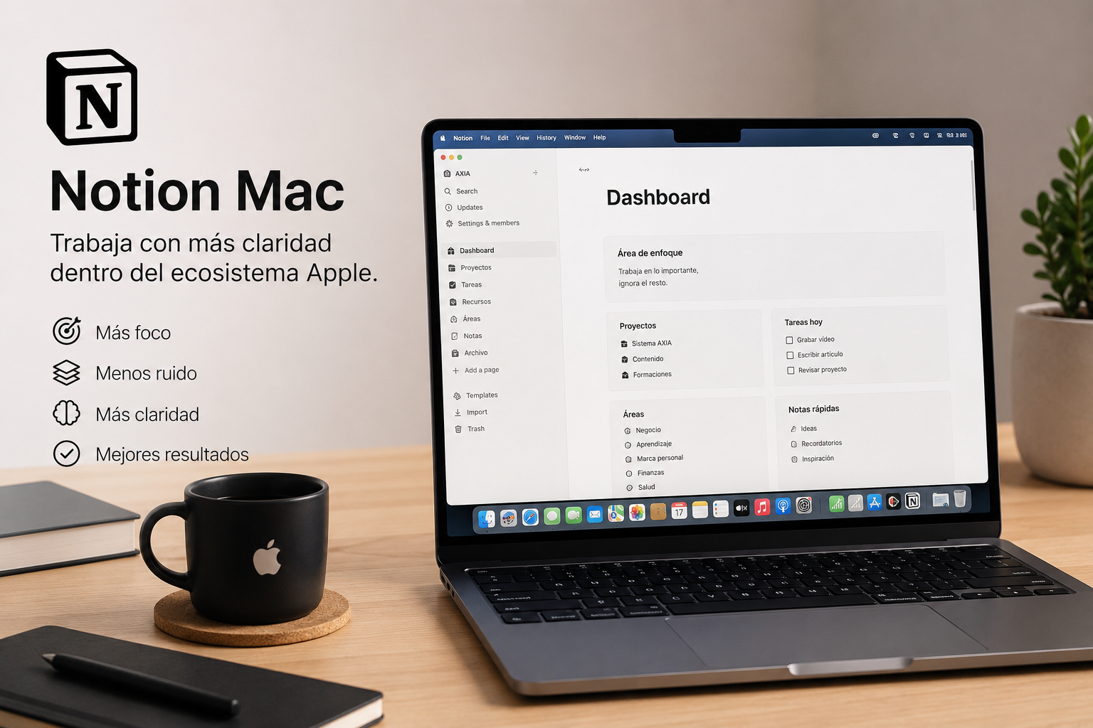 Notion Mac utilizado como sistema de productividad dentro del ecosistema Apple