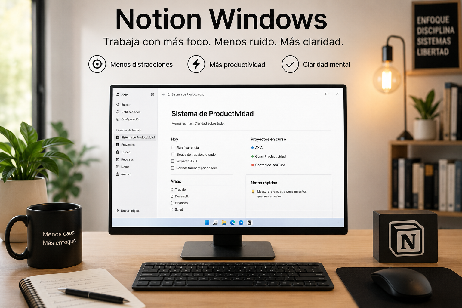 Notion Windows utilizado como sistema de productividad y trabajo profundo