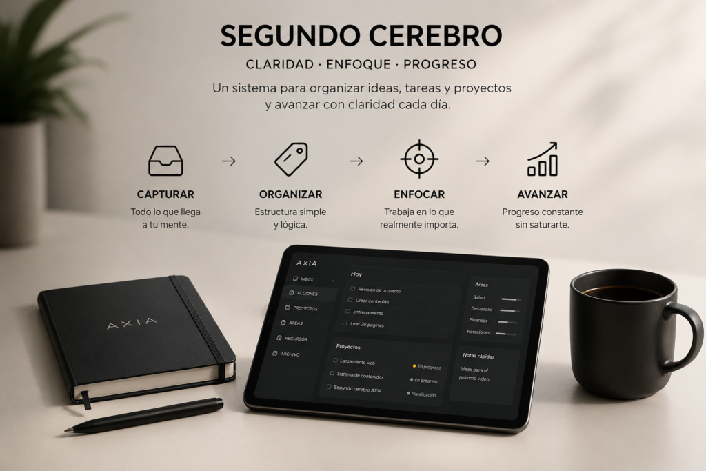 Sistema de segundo cerebro AXIA para organizar tareas ideas y proyectos
