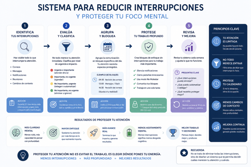 Sistema para reducir interrupciones constantes y proteger el foco mental